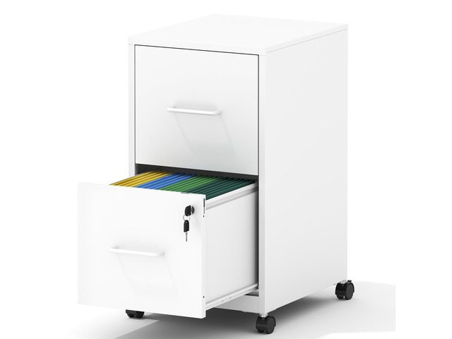 2 Drawer Mobile File Cabinet, Metal Under Desk Filing Cabinet with Lock and Wheels, Home Office Rolling File Cabinet for Legal/Letter Hanging File...