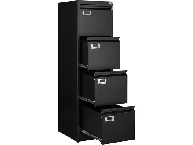 4 Drawer File Cabinet,Black Metal Filing Cabinets with Lock,Metal Vertical Filing Cabinets for Home Office,Steel Storage Cabinet fits...
