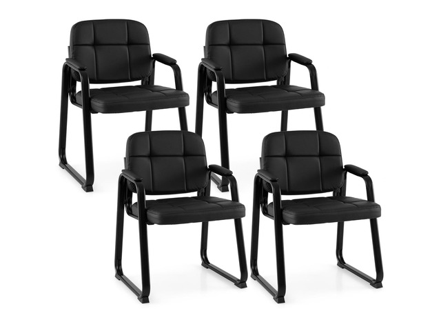 Waiting Room Guest Chairs Set of 4, Leather Office Reception Chairs with Padded Armrests, Sled Base, Metal Frame, Stationary Side Chairs No Wheels...