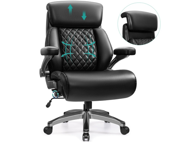 500lbs Executive Office Chair, Big and Tall Home Desk Chairs for Large People, Heavy Duty PU Leather Computer Gaming Chair with Adjustable Lumbar...