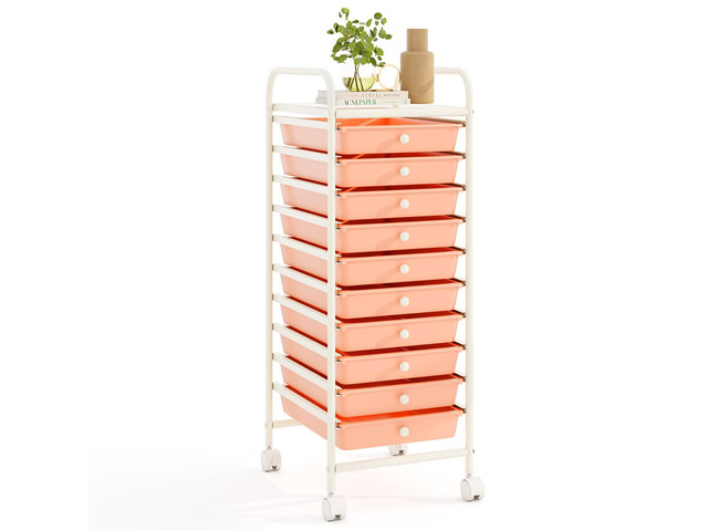 10 Drawer Rolling Cart - Slim Storage Cart w/Lockable Wheels for Classroom School Teacher Office, Art Supplies Paper Scrapbook Craft Organizers,...