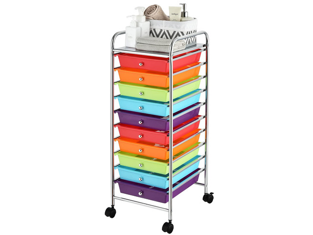 Storage Cart, Rolling Utility Cart with 10 Drawers, Portable Handles & Lockable Wheels, Mobile Paper Toys Storage Organizer Large Capacity for Home...