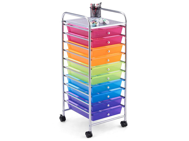 10 Drawer Rolling Cart, Slim Storage Cart Lockable Wheels Classroom School Teacher Office Art Supplies Paper Scrapbook Craft Organizers Utility...