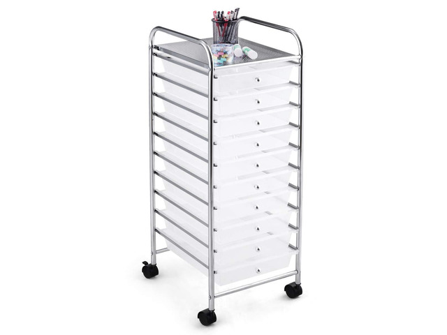 Storage Cart W/10 Drawers,Rolling Wheels Mobile Cart 34'H Metal Frame, Semi-Transparent Removable Drawers Rolling Wheels For Office School Home...