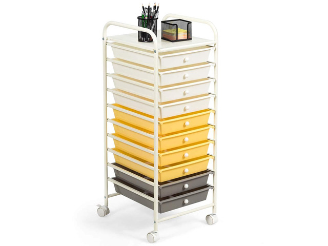 10 Drawer Rolling Cart, Slim Storage Cart w/Lockable Wheels for Classroom School Teacher Office, Art Supplies Paper Scrapbook Craft Organizers,...