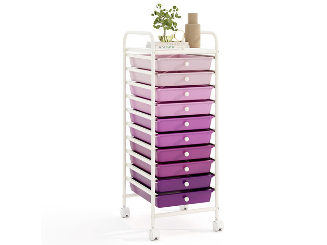 10 Drawer Rolling Cart - Slim Storage Cart w/Lockable Wheels for Classroom School Teacher Office, Art Supplies Paper Scrapbook Craft Organizers,...
