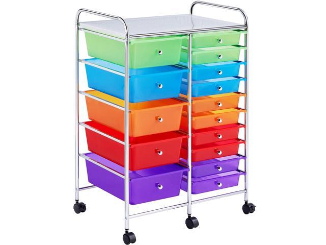 15-Drawer Rolling Storage Cart on Wheels, Craft Organizer, Multicolor