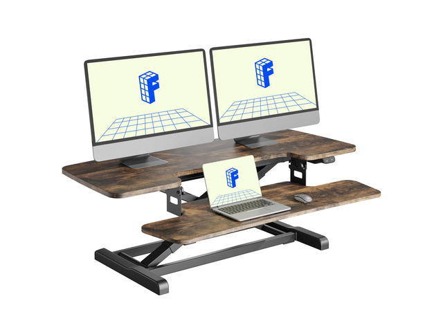 40' Electric Standing Desk Converter, Motorized Sit to Stand Desk Riser, Height Adjustable Desktop Dual Monitor Workstation with Large Keyboard...
