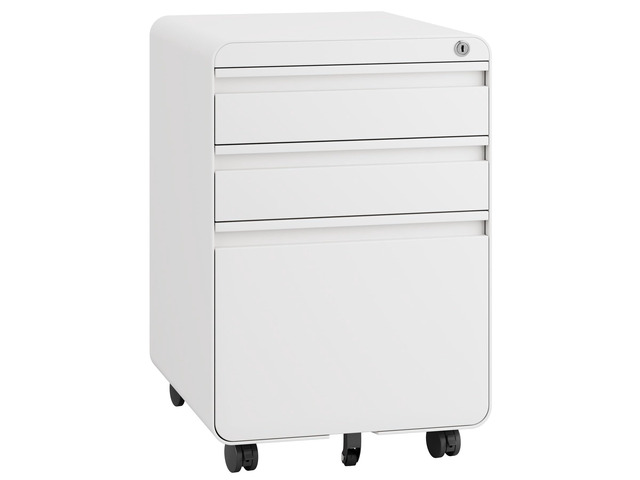 3 Drawer Metal Rolling File Cabinet Under Desk Filing Cabinet White 16'W x 18'D x 24'H, Lockable, 5 Wheels, Fully Assembled, Letter/Legal Size,...