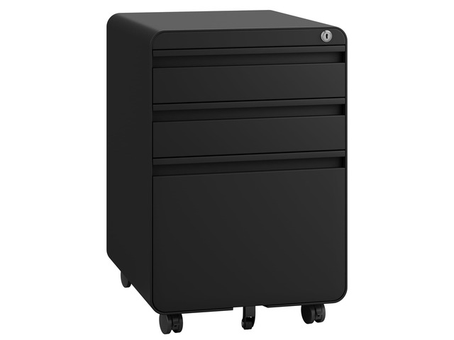3 Drawer Metal Rolling File Cabinet Under Desk Filing Cabinet Black 16'W x 18'D x 24'H, Lockable, 5 Wheels, Fully Assembled, Letter/Legal Size,...
