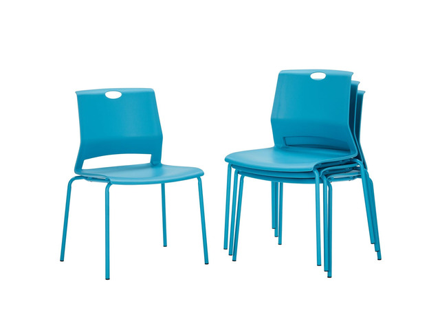 Waiting Room Chairs, Stackable Office Chairs with Comfortable Streamline Seat, Blue Stacking Chairs No Wheels for Meeting Room, Set of 4