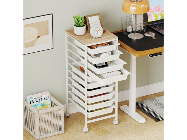 Rolling Cart with Drawers, 10 Drawer Rolling Storage Cart with Wooden Tabletop, Metal Frame & Lockable Wheels, Craft Organizers and Storage for...