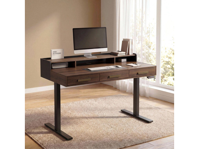 48' Electric Standing Desk with 3 Drawers & Monitor Shelf Height Adjustable Sit Stand Desk, Home Office Computer Workstation with Storage for...