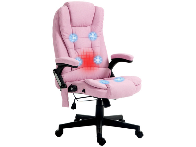 Vinsetto 6 Point Vibrating Massage Office Chair with Heat Pink Linen High Back Executive Office Chair, Reclining Backrest, Padded Armrests, Remote
