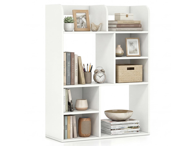 3-Tier Desktop Bookshelf, 23.5' Desk Hutch Dorm with 8 Open Storage Cubes, Desk Organizer Shelf for Computer Desk, White Desk Shelves for Home...