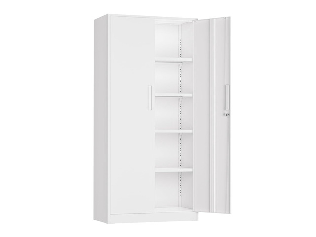 72' Metal Office Storage Locking Cabinet, Lockable Garage Storage Cabinets, High Office Storage Cabinet with Adjustable Shelves for Garage(White)