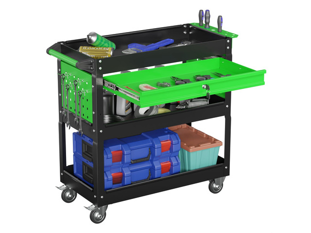 3-Tier Heavy Duty Utility Cart on Wheels, Rolling Tool Cart on Wheels with a Drawer, 350 Lbs Load Capacity Service Cart for Warehous, Garage and...