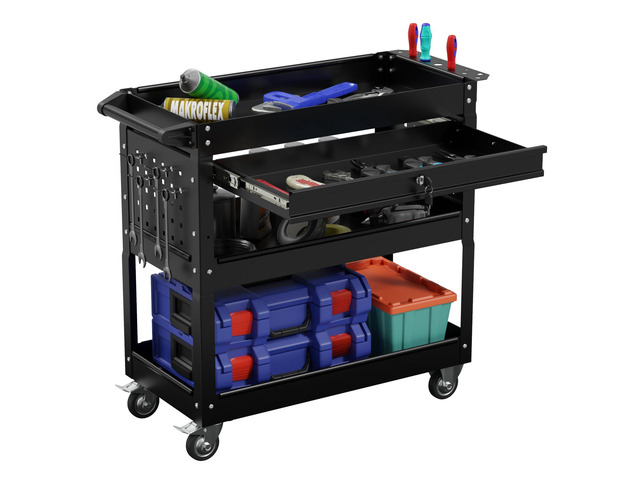3-Tier Heavy Duty Utility Cart on Wheels, Rolling Tool Cart on Wheels with a Drawer, 350 Lbs Load Capacity Service Cart for Warehous, Garage and...