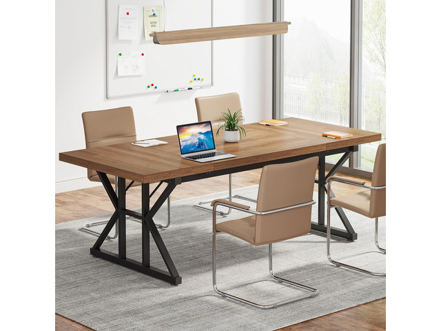 6FT Conference Table, 70.86 L x 31.49 W x 29.52 H Inches Rectangle Meeting Room Table, Rustic Wood Seminar Table Executive Desk for Office,...