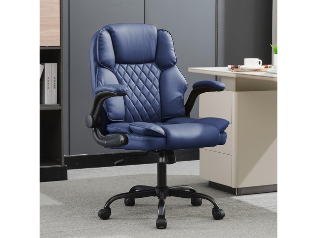Office Desk Chair,Mid Back Executive Leather Chair,Ergonomic Home Computer Chair,Modern Conference Room Chairs with Adjustable Flip-Up Arms and...