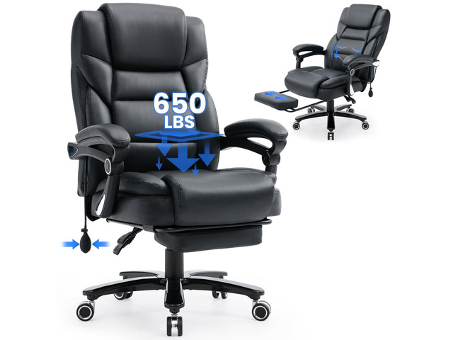 650lbs Big and Tall Office Chair for Heavy People,Ergonomic High Back PU Leather Computer Chair with Adjustable Lumbar Support,Reclining Executive...