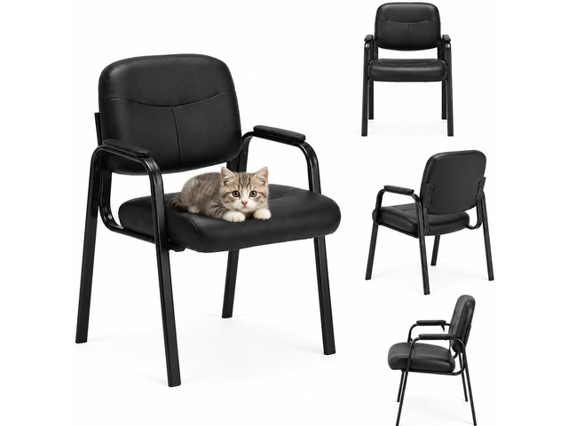 Waiting Room Chairs, PU Leather Padded Arms, Set of 4 Office reception, conference rooms, clinics, metal frame, no wheels, thick padded seats,...