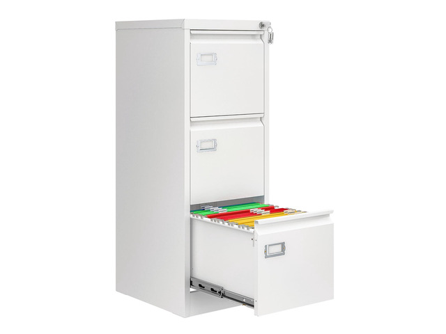 3 Drawer File Cabinet with Lock, Metal Filing Cabinets for Home Office, Vertical White Locking File Caninet, Steel Narrow Three Drawer File Cabnet...