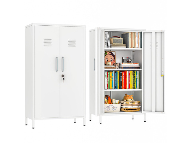 47.24' H Metal Locker Storage Cabinet, Office Locker with 3 Adjustable Shelves, Steel Cabinet with 2 Doors, High Leg Organizer for Home Office,...