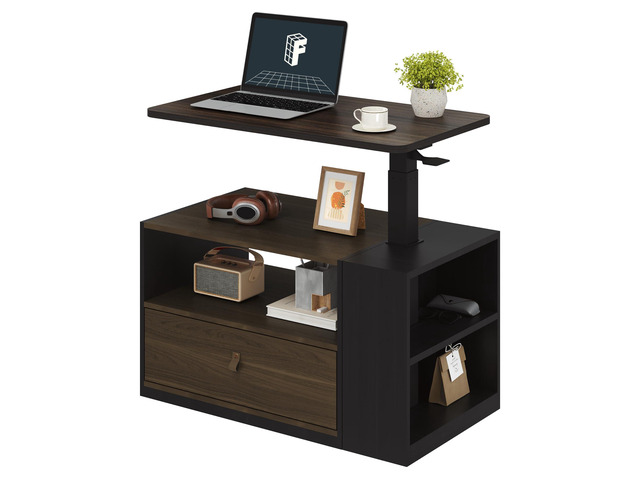 H7 CAB 28' Storage Sit-Stand Desk with Pneumatic Lift Computer workstation desk with drawer and cabinet storage. Compact desk for small spaces...