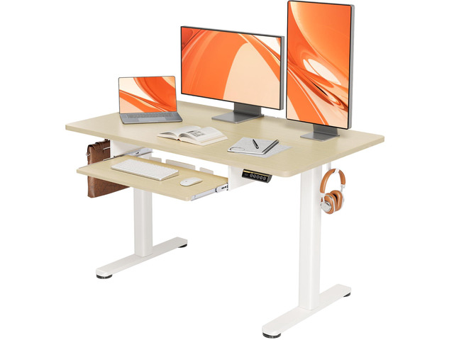 Electric Standing Desk 48 Inch with Keyboard Tray Natural Heavy-duty steel frame supports 176 lbs, 28.3-46.5 inch height range, 3 programmable...