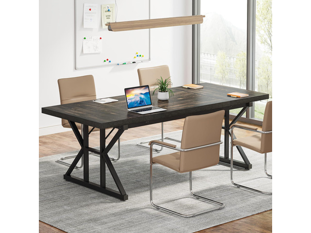 6FT Conference Table, 70.86 L x 31.49 W x 29.52 H Inches Rectangle Meeting Room Table, Rustic Wood Seminar Table Executive Desk for Office,...