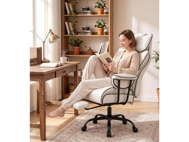 Big and Tall Reclining Executive Office Chair, White Leather Ergonomic Reclining Desk Chair with Footrest Lumbar Pillow, Height Adjustable...
