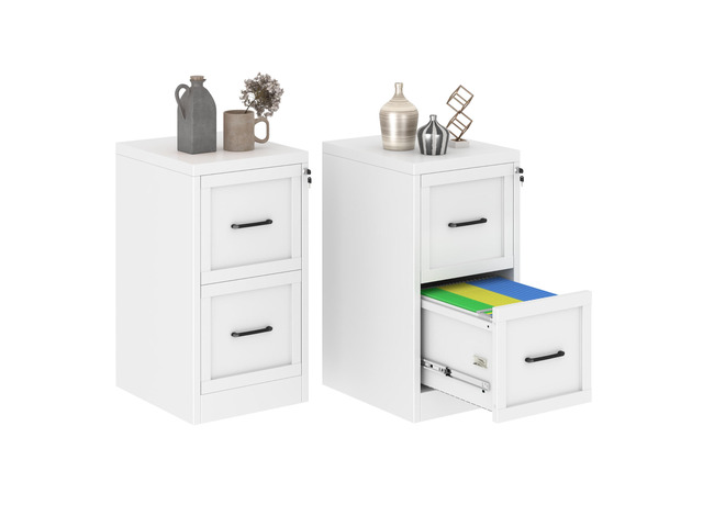 Metal Vertical File Cabinet with Lock, Locked Under Desk Cabinet 2 Drawer Filing Cabinet for Home Office, Metal Filing Cabinet, White Lockable...