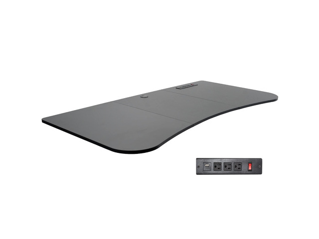Black 63 x 32 inch Table Top with Power Strip, DESK-TOP1AC-B Built-In USB Ports, 3 Section Desktop, For Height Adjustable Sit Stand Desk Frame,...