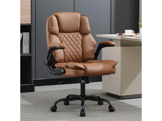 Office Desk Chair,Mid Back Executive Leather Chair,Ergonomic Home Computer Chair,Modern Conference Room Chairs with Adjustable Flip-Up Arms and...