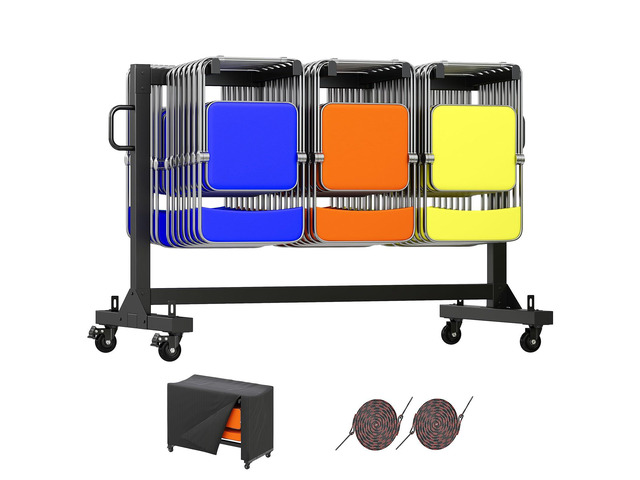 Folding Chair Rack and Table Cart for 42 Chairs or 12 Tables Heavy-Duty Folding Chair Cart with 550 LBS Capacity, PU Wheels, Dust Cover and...