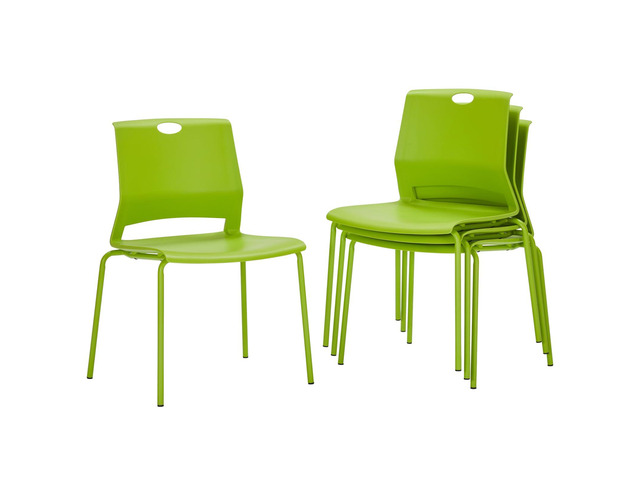 Stackable Office Chairs, Green Guest Chairs with Comfortable Streamline Seat, Stacking Chairs No Wheels for Conference Room, Set of 4