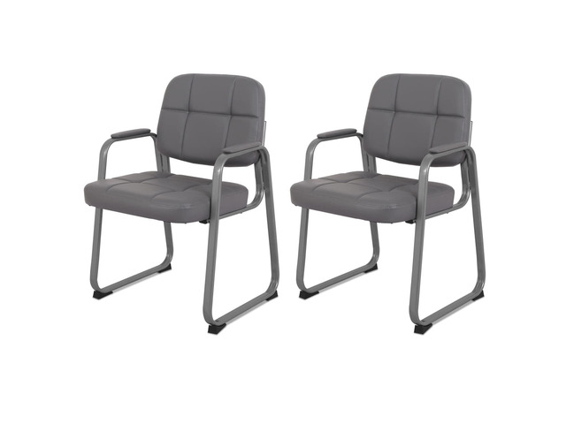 Classic Reception Chair with Padded Armrests and Sled Base, Ergonomic Guest Chair for Office Conference Waiting Meeting Room, Grey (2 Pack)