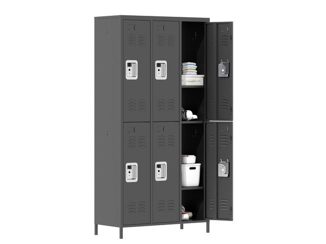 6 Doors Metal Storage Locker for Employee,72' Sports Staff Lockers Steel Tall Locker Cabinet with Shelves and Hooks Wide Clothes Cabinets for...