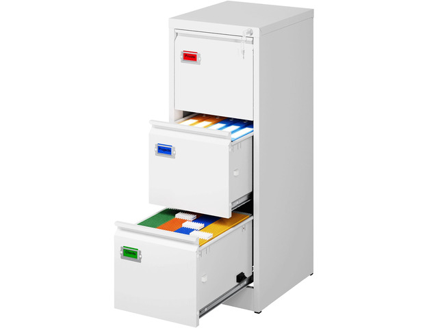 3-Drawer File Cabinet with Lock, 16.3' Deep Vertical Filing Cabinets, Metal File Cabinets for Home Office, Anti-Tip 3 Storage Drawers for...