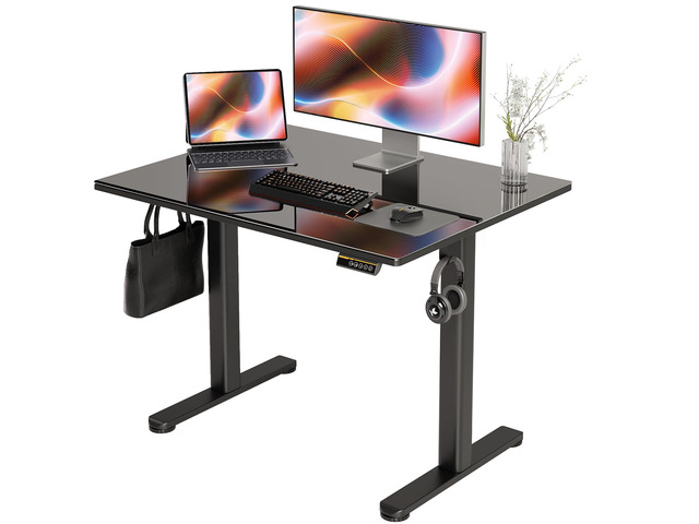Glass Standing Desk 40x24 Inch Black Smooth Height Adjustment, Tempered Glass Top, 3 Memory Presets, Stand Up, 132 lbs Capacity, Quick Install