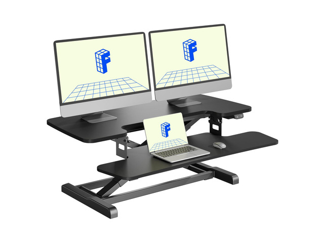 36' Electric Standing Desk Converter, Motorized Sit to Stand Desk Riser, Height Adjustable Desktop Dual Monitor Workstation with Large Keyboard...