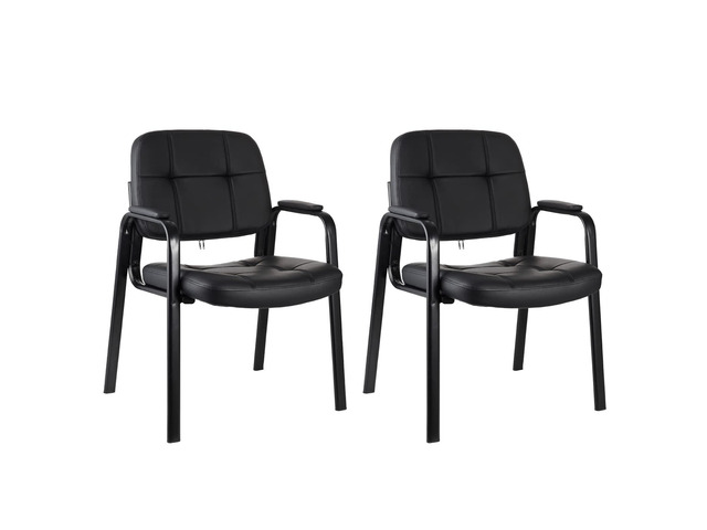Classic Reception Chair with Padded Armrests and Sturdy Steel Frame, Ergonomic Guest Chair for Office Conference Waiting Meeting Room, Black (2 Pack)