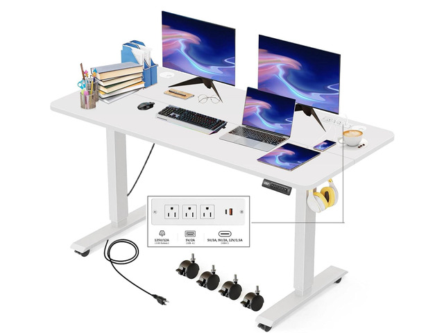 Electric Standing Desk with Power Outlets and USB-C Port, 55 x 24 Inches Adjustable Height Sit Stand Up Desk for Home Office, Adjustable Desk with...