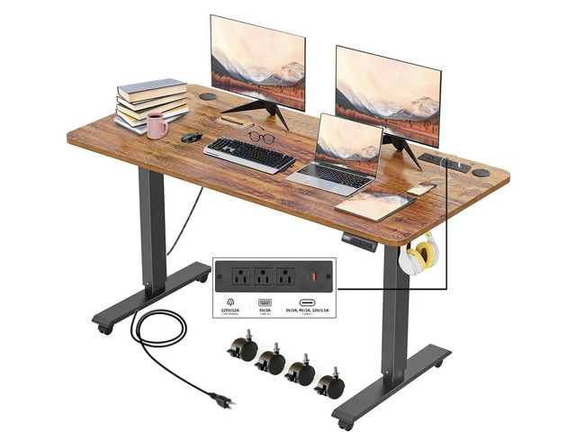 Electric Standing Desk with Power Outlets and USB-C Port, 55 x 24 Inches Adjustable Height Sit Stand Up Desk for Home Office, Adjustable Desk with...