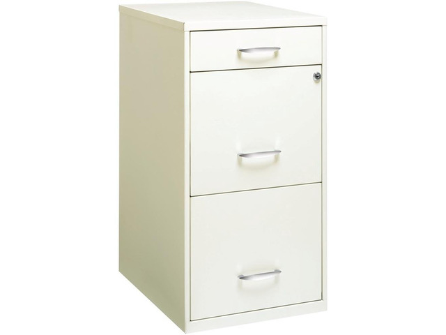 3-Drawer Metal Filing Cabinet, 27.32' H x 14.25' W x 18.00' D, Pearl White Finish, Locking Storage with Letter-Size File Drawers, Non-Porous...