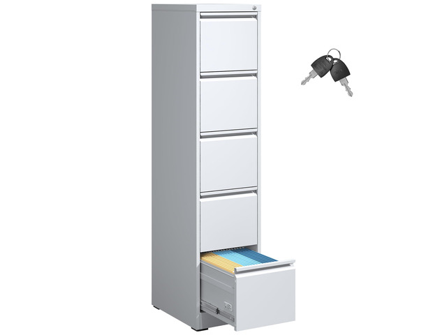 5 Drawer File Cabinet with Lock,White Metal Filing Cabinet for Office Heavy Duty Steel Vertical File Cabinet,Home Office Lockable Storage Cabinet...