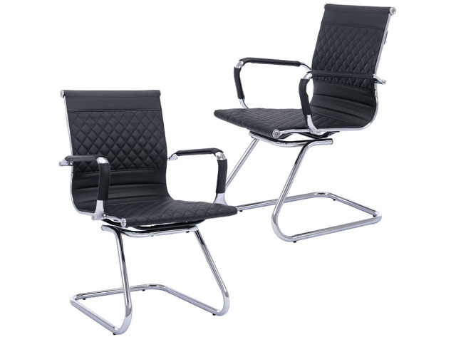 Office Guest Chairs Reception Chairs Waiting Room Chairs Set of 2 Conference Room Chair with Mid Back, Modern PU Leather Desk Chairs, Black