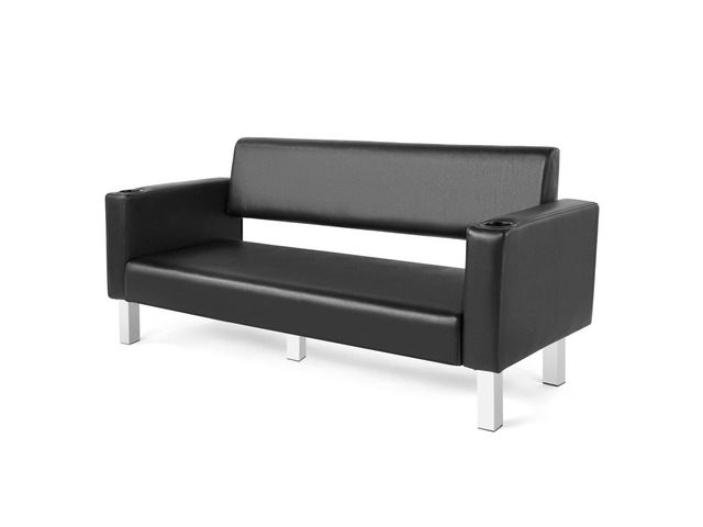 Office Reception Chairs Waiting Room Bench Guest Chairs 60.6'' Leather Bench, Conference Room Chairs, with 2 Cup Holder, Stainless Steel Base