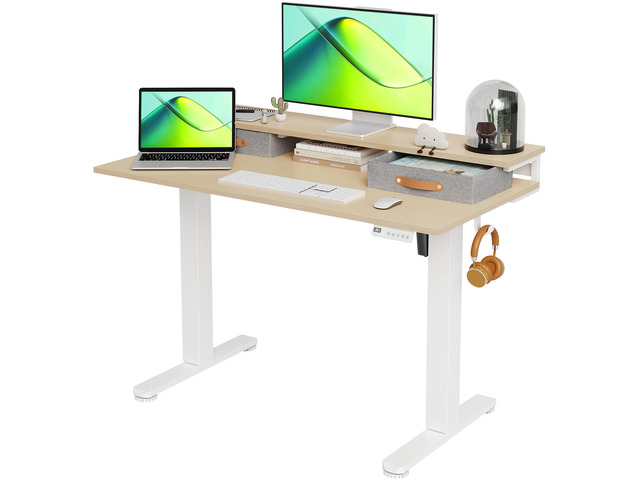 Electric Standing Desk with 2 Drawers, 48 Inch, Natural Adjustable height desk with 2 drawers, open cubicle, monitor shelf, cable management,...